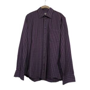 Neiman Marcus Purple Plaid Shirt Size M Checked Black Button Down Collared 